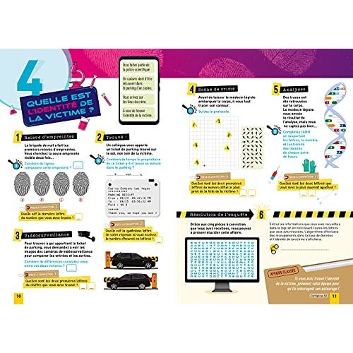 Cahier de vacances pour adultes avec 19 enquêtes policières, explorez des mystères, idéal pour amateurs de romans policiers et thrillers psychologiques.