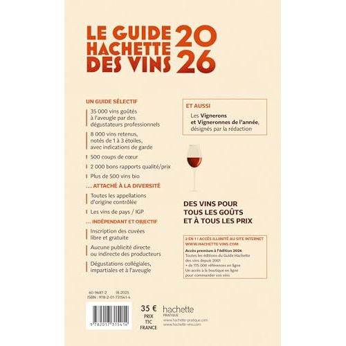 Guide Hachette des vins, cadeau idéal pour amateurs de vin, novices ou experts, avec conseils avisés et diversité de crus.