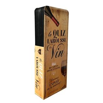 Boîte du quiz Larousse sur le vin pour amateurs avec fiches questions sur la viticulture et la dégustation.