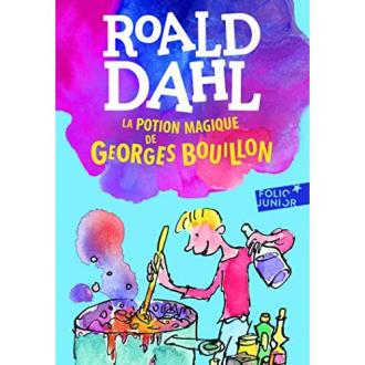 Couverture du livre 'La Potion Magique de Georges Bouillon' par Roald Dahl, idée cadeau pour enfants 8-10 ans, aventure captivante et imaginative.