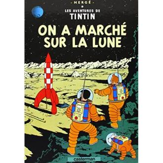 Tintin - On a marché sur la Lune : album classique pour enfants, mêlant aventure, éducation et découverte spatiale. Cadeau idéal pour éveiller curiosité et imagination.