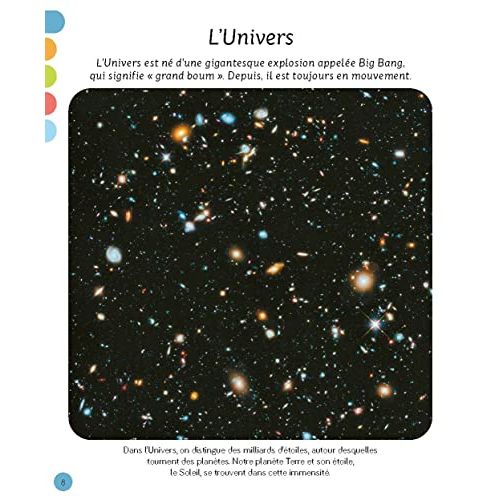 Livre 'L'imagerie de l'espace pour enfants' par Marie-Renée Guilloret avec illustrations éducatives et ludiques sur l'astronomie.