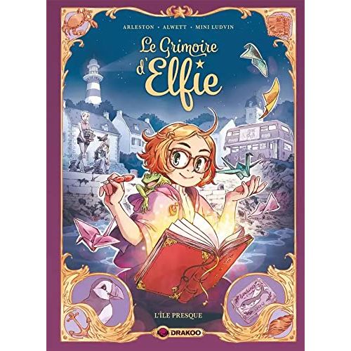 Jeune fille lisant Le Grimoire d'Elfie, aventure féerique colorée