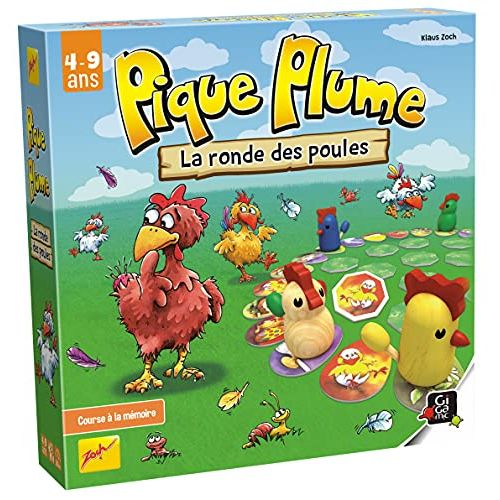 Pique Plume, jeu de mémoire familial avec poules et cartes.