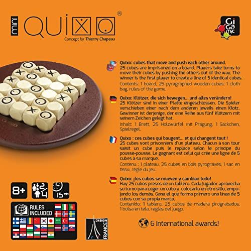 Jeu de société Quixo mini en bois gravé pour tous âges, lauréat de l'Oscar du jouet