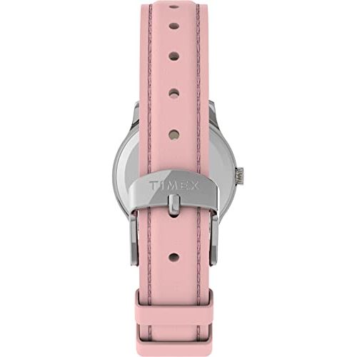 Montre Timex pour fille rose avec bracelet en cuir synthétique, cadran rétro-éclairé, étanche 30m, idéale première montre.