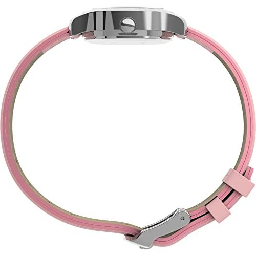 Montre Timex pour fille rose avec bracelet en cuir synthétique, cadran rétro-éclairé, étanche 30m, idéale première montre.