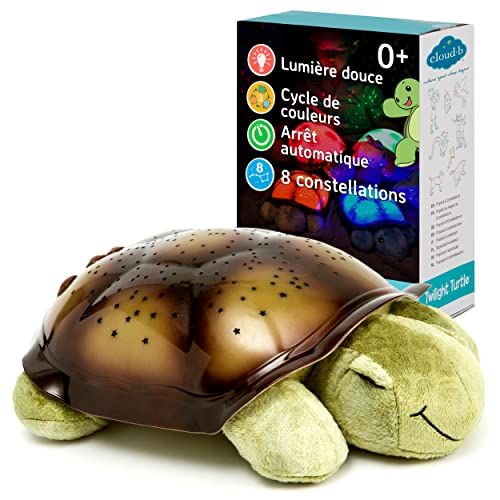 Veilleuse peluche Twilight Turtle avec projection d'étoiles et sélection de couleurs.