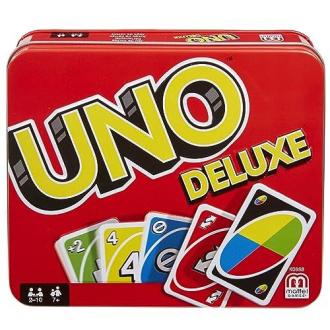 Jeu de cartes Uno Deluxe, idée cadeau ludique et divertissante pour tous les âges.