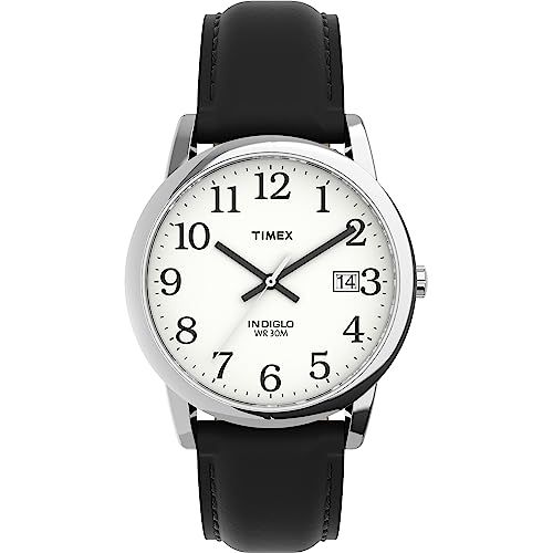 Montre Timex en cuir noir, boîtier doré, élégante et fonctionnelle.