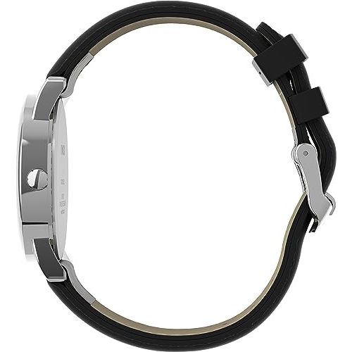 Montre Timex en cuir noir, boîtier doré, élégante et fonctionnelle.