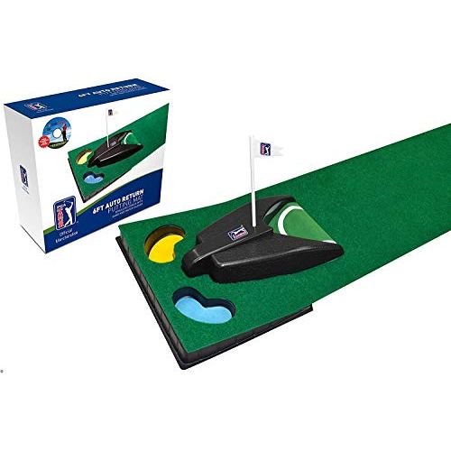 Tapis de putting PGA avec retour de balle et obstacles pour golfeurs à domicile.