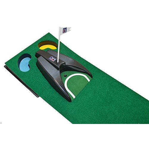 Tapis de putting PGA avec retour de balle et obstacles pour golfeurs à domicile.