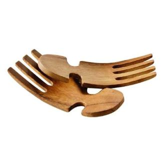 Ensemble couverts à salade en bois d'acacia artisanal, ergonomiques et solides pour cuisine écoresponsable et élégante.