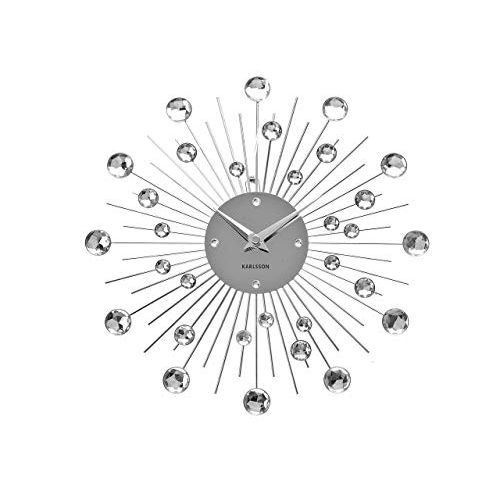 Horloge murale élégante Karlsson en métal argenté avec cristaux décoratifs pour intérieur moderne.