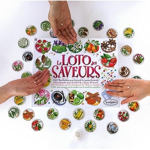 Jeu Loto des Saveurs Sentosphère, exploration gustative pour enfants et familles, 30 saveurs amusantes, éducatif, idéal cadeau moments partagés.