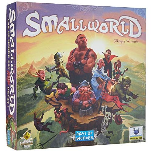 SmallWorld jeu de société stratégique fantastique pour ados avec illustrations héroïques, parfait pour 2-5 joueurs.