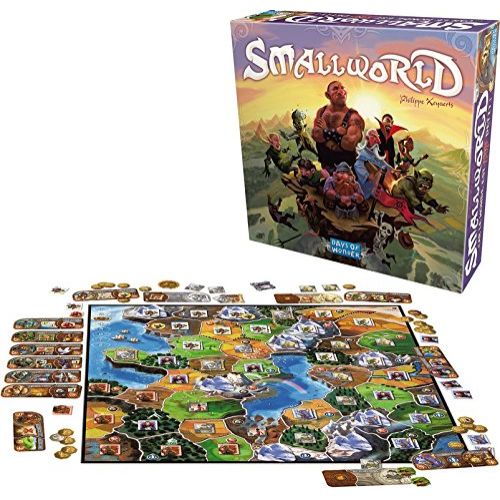 SmallWorld jeu de société stratégique fantastique pour ados avec illustrations héroïques, parfait pour 2-5 joueurs.