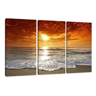 Images sur Toile La Mer by Visario - Cadeau original pour amoureux de la mer. Livré prêt à poser, triptyque plage coucher de soleil sur toile d'artiste.