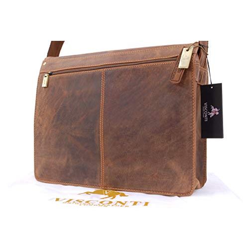 Sac Gibecière de travail Visconti en cuir véritable, idéal pour professionnels modernes, design élégant avec laiton antique, pratique et spacieux, idée cadeau parfaite.