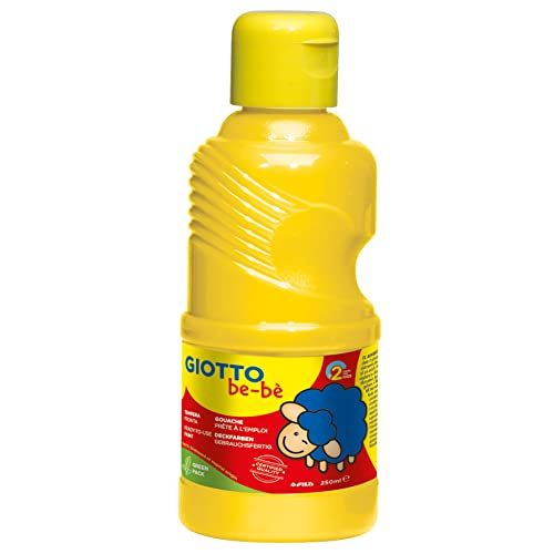 Gouache Giotto be-bè pour bébé, peinture non-toxique, flacons colorés éco-responsables, idéal pour créativité des enfants.