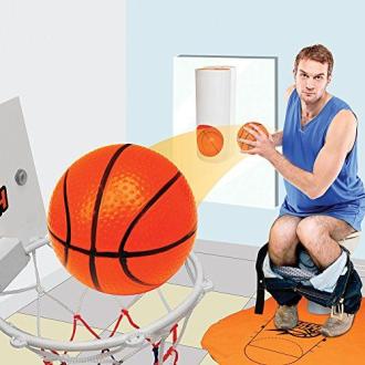 Jeu de basket pour WC avec filet, ballons, tapis et porte-ballon pour rendre les moments aux toilettes amusants et divertissants.