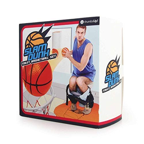 Jeu de basket pour WC avec filet, ballons, tapis et porte-ballon pour rendre les moments aux toilettes amusants et divertissants.