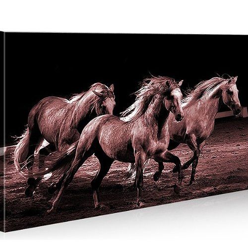 Tableau sur toile 100x57cm trois chevaux au galop black & brown islandburner