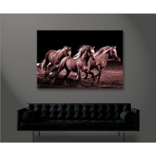 Tableau sur toile 100x57cm trois chevaux au galop black & brown islandburner