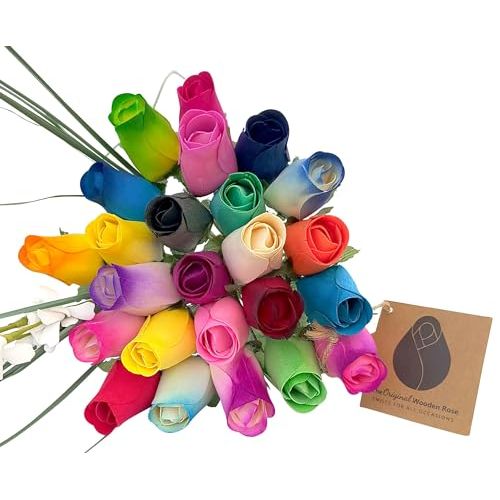 Bouquet de 24 roses en bois, cadeau fête des mères, beauté intemporelle et souvenir durable.