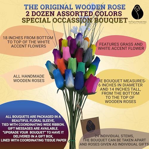 Bouquet de 24 roses en bois, écologique et durable, parfait pour décoration intérieure élégante et cadeau intemporel