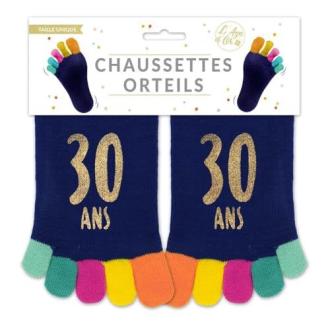 Chaussettes orteils colorées fêtant 30ème anniversaire, cadeau humoristique taille unique