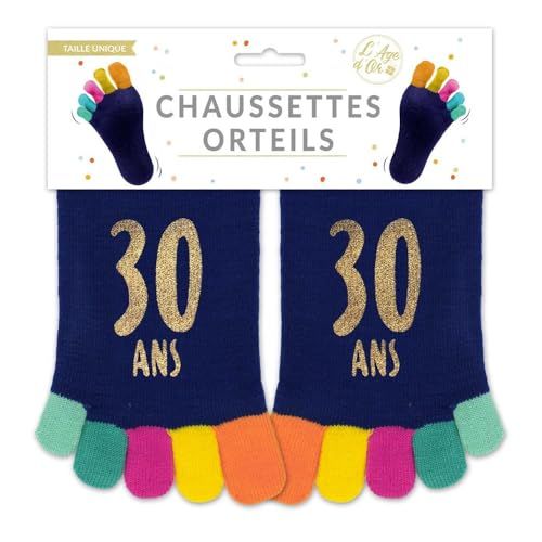 Chaussettes orteils colorées fêtant 30ème anniversaire, cadeau humoristique taille unique