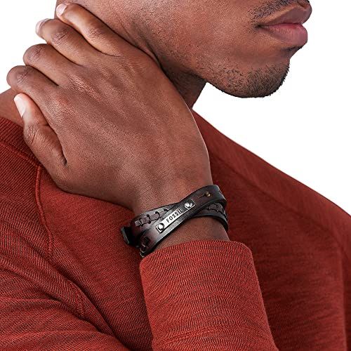 Bracelet en cuir marron vintage Fossil pour homme dans écrin