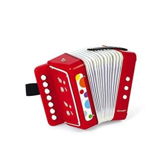Accordéon coloré Janod pour enfants 3-8 ans, développe créativité musicale, coordination, idéal cadeau anniversaire ou Noël. Design pop, collection Confetti.