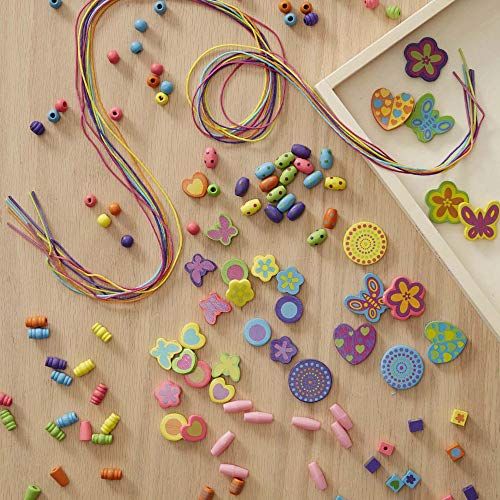 Kit de fabrication de bijoux en perles en bois pour enfants avec motifs cœur et papillon