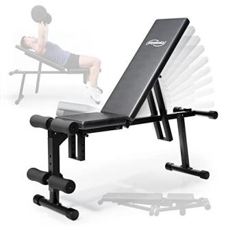 Banc de musculation compact - Marque Physionics - Idée cadeau pour sportifs - Polyvalent, confortable et peu encombrant.