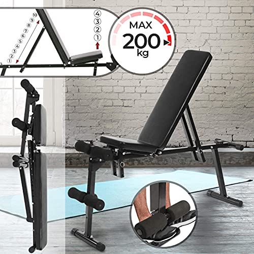 Banc de musculation compact - Marque Physionics - Idée cadeau pour sportifs - Polyvalent, confortable et peu encombrant.