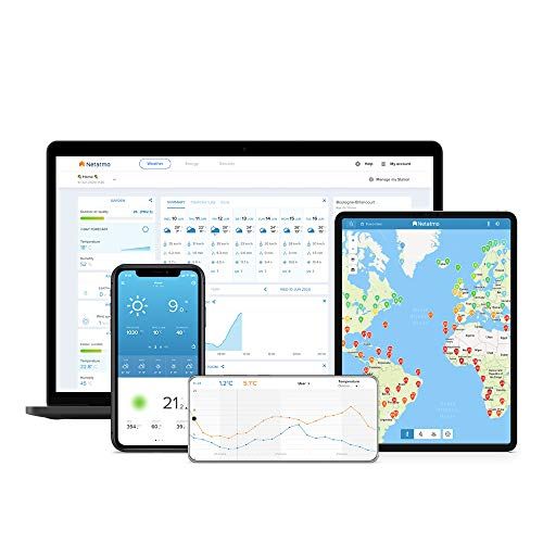 Station météo Netatmo avec alerte en temps réel, mesure température, humidité, qualité de l'air, connectée iPhone et Android, cadeau technologique original.