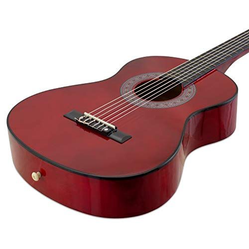 Guitare classique rouge Tiger pour enfants de 6 à 9 ans avec accessoires.