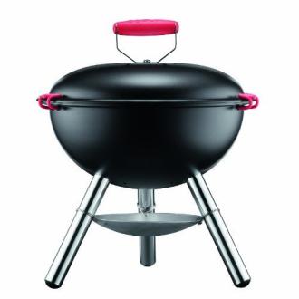 Barbecue portable Bodum Fyrkat noir, design compact, idéal pour grillades extérieures et voyages.