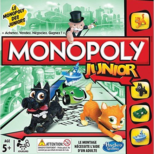 Monopoly Junior jeu de société éducatif pour enfants 5-7 ans avec pions colorés et plateau simplifié