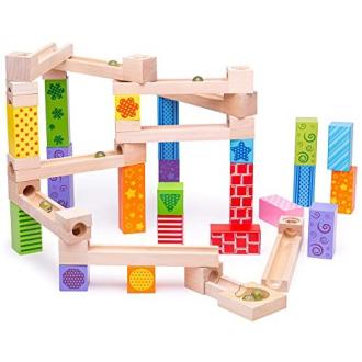 Jeu circuit à billes en bois pour enfants, stimule créativité et motricité, durable et écologique, idéal dès 3 ans pour cadeau parfait.