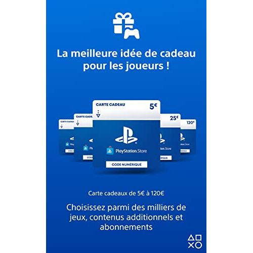 Carte cadeau Playstation Store - Accès à la plus grande bibliothèque de jeux Playstation, extensions, abonnements et films. Disponible de 5€ à 120€.