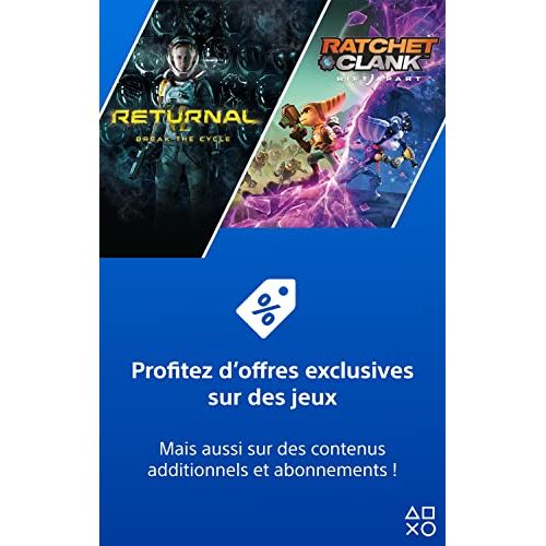 Carte cadeau Playstation Store - Accès à la plus grande bibliothèque de jeux Playstation, extensions, abonnements et films. Disponible de 5€ à 120€.