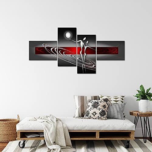 Tableau moderne abstrait Runa Art en quatre parties aux couleurs vives et installation facile.