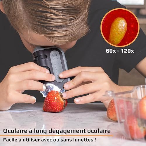 Microscope de poche Carson MicroBrite Plus avec éclairage LED et grossissement réglable pour exploration scientifique et éducative.