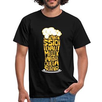 Tee Shirt La Pression - Tee shirt noir en 100% coton avec une sérigraphie humoristique d'un verre de bière.