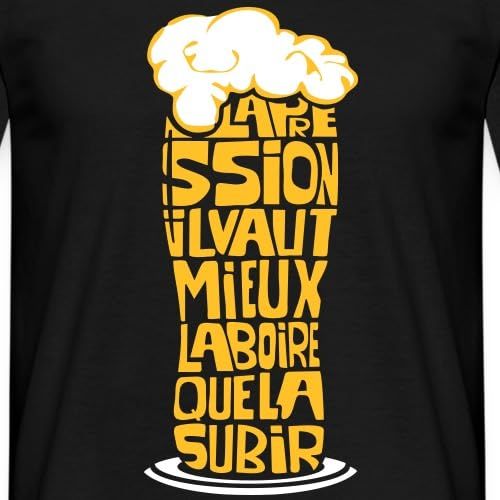 Tee Shirt La Pression - Tee shirt noir en 100% coton avec une sérigraphie humoristique d'un verre de bière.