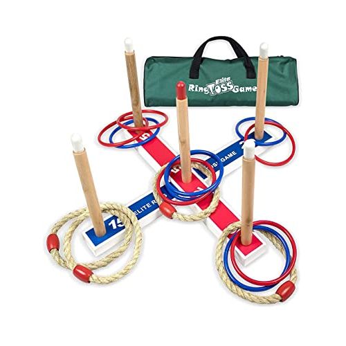 Jeu de lancer d'anneaux en extérieur, développant coordination et précision